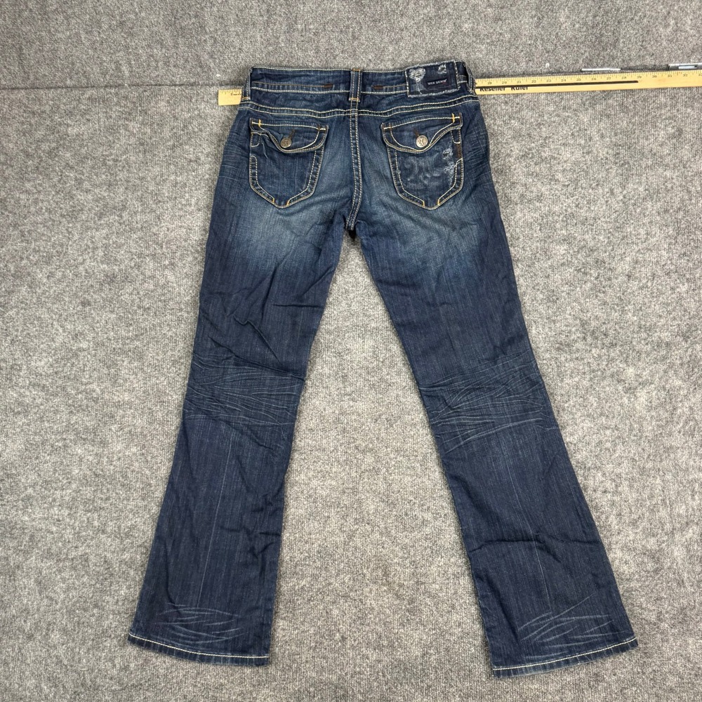 MEK Denim Jeans Womens Size 27 Dark Wash Bootcut Distressed Flap Pocket Y2K USA